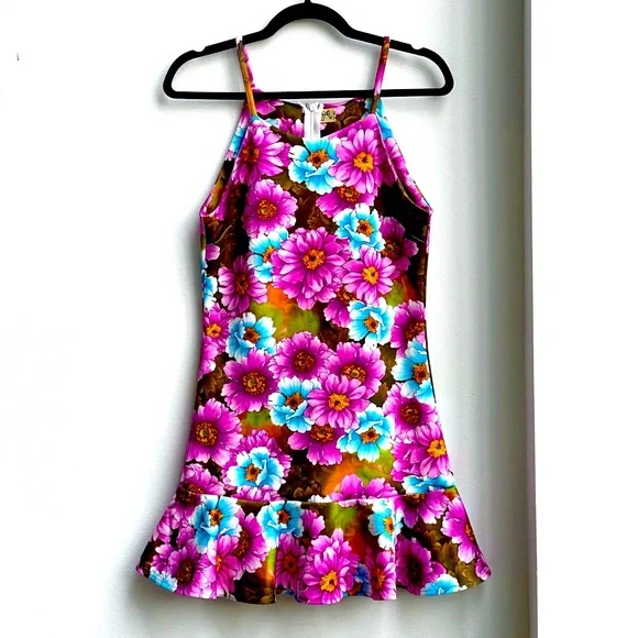 Dresses | Nwot Purple Pink And Blue Neoprene Floral Mini Dress | Poshmark